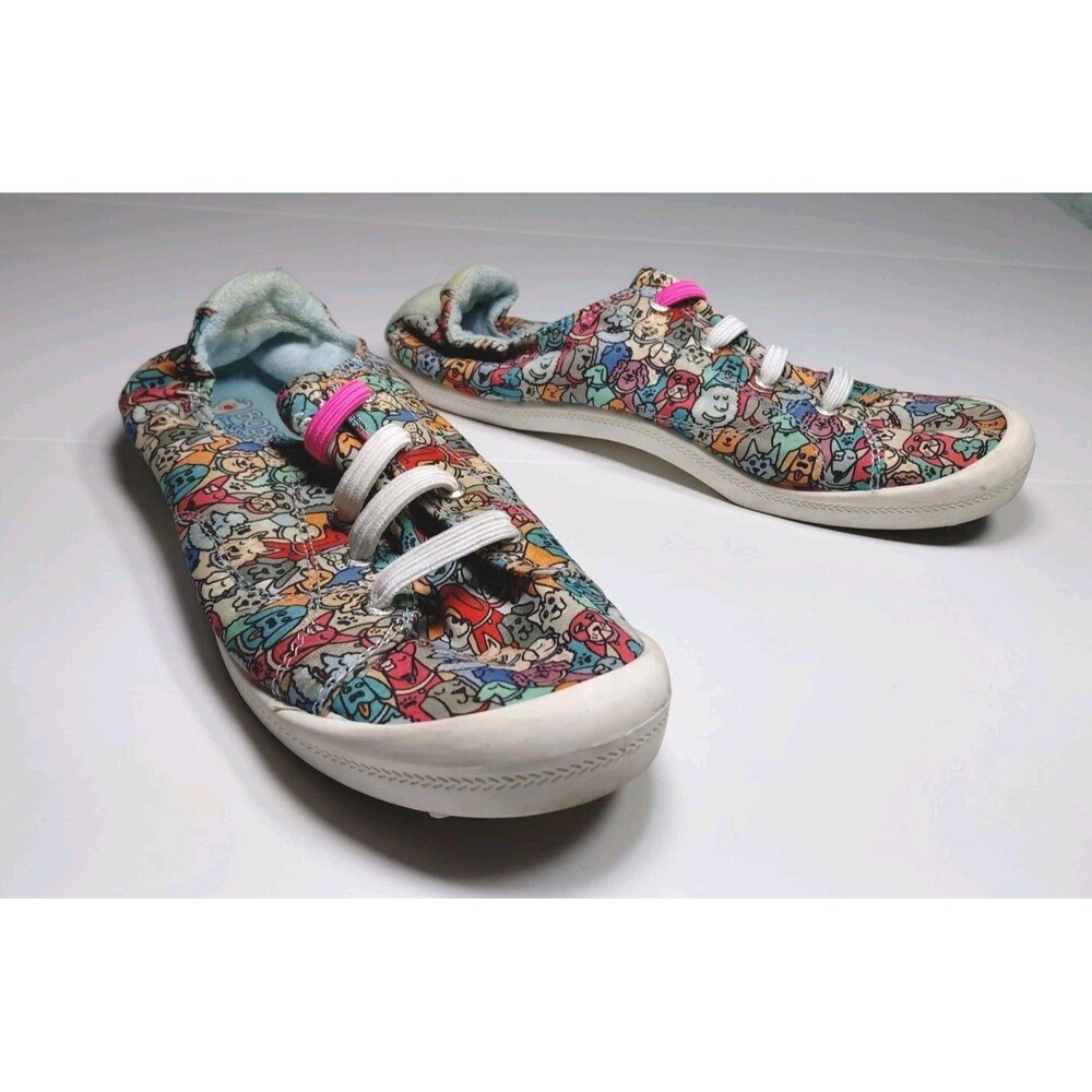 BOBS Skechers Colorful Dog Print Memory Foam Slip On 10 Elastic Laces Sneakers